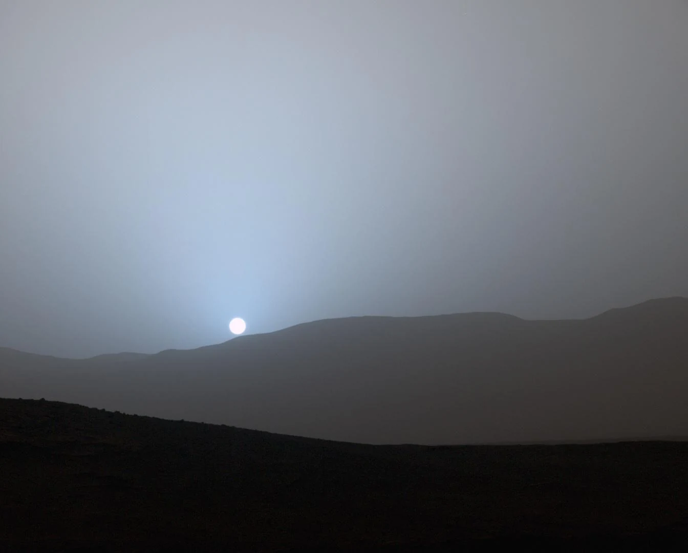 Sunset recorded by Curiosity in Gale Crater on 15 April 2015; a colour-calibrated observation, not an AI illustration. NASA/JPL-Caltech/MSSS/Texas A&M Univ.