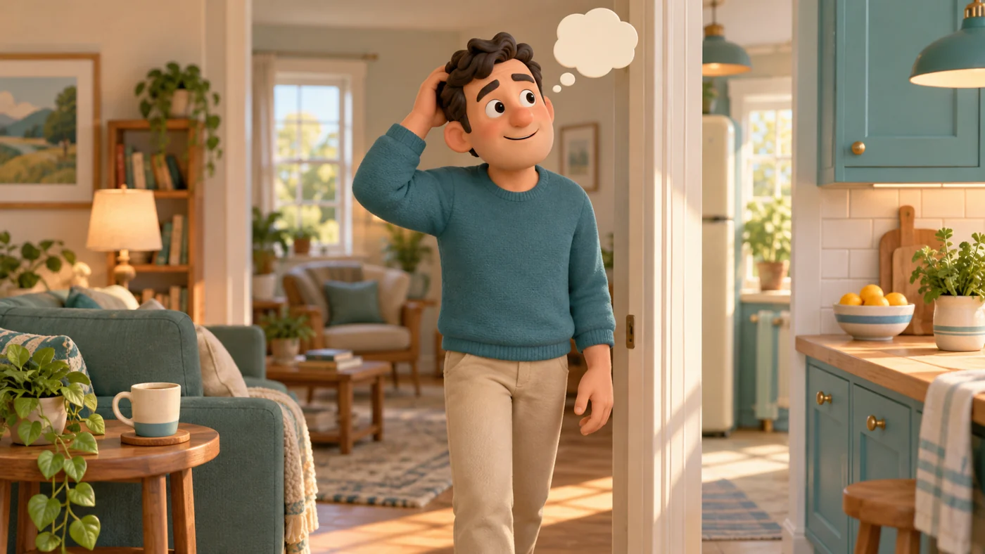 AI-generated editorial illustration of a puzzled man at a doorway; an imagined scene, not a photograph of a research experiment.