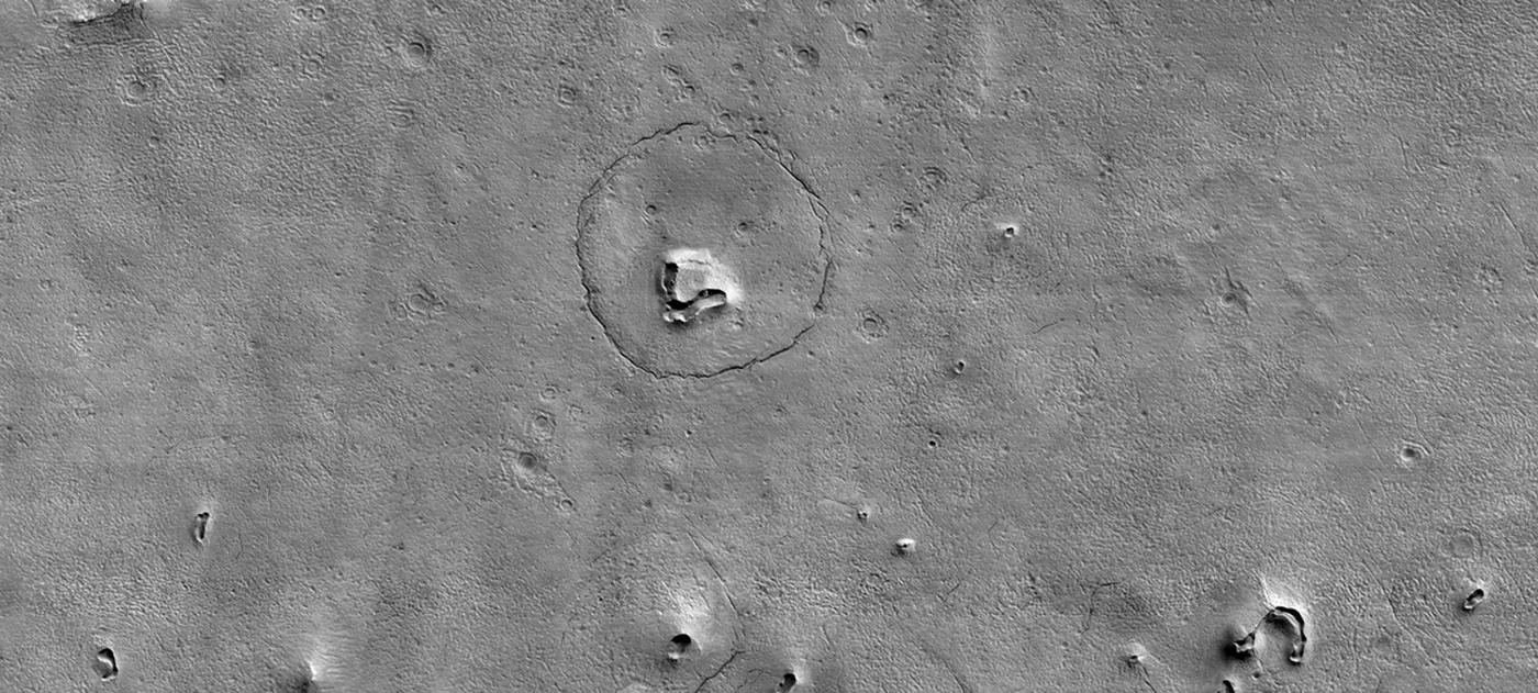 Bear-like terrain on Mars photographed by HiRISE on 12 December 2022. Real terrain imagery, not an animal. NASA/JPL-Caltech/University of Arizona, NASA educational/informational media-use guidelines.